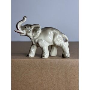 Vintage Ceramic Elephant Figurine Statue Gray Pink Japan Lucky Charm Decor